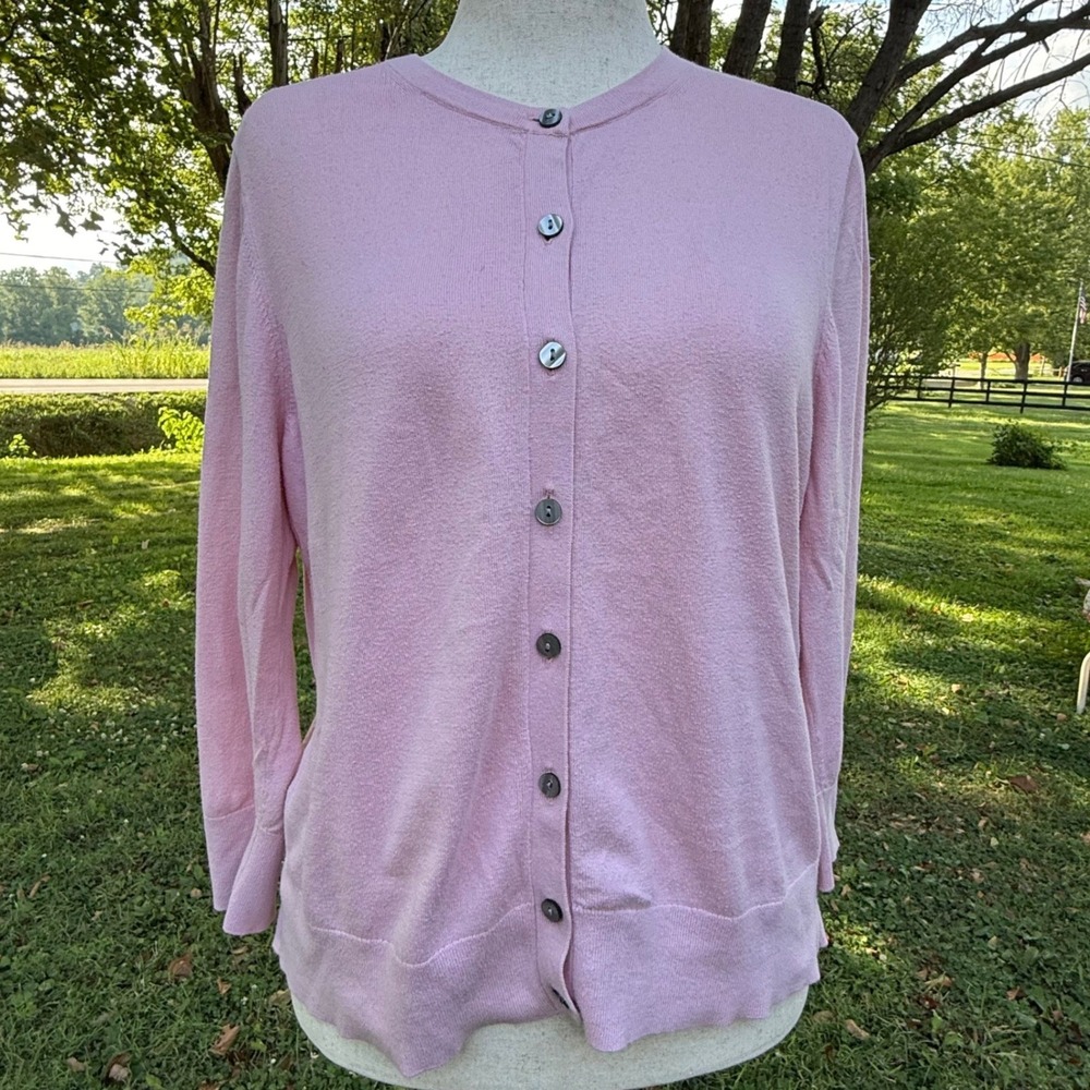 Ann Taylor Factory Pink Cotton Button Front Cardigan Sweater XL Preppy Classic